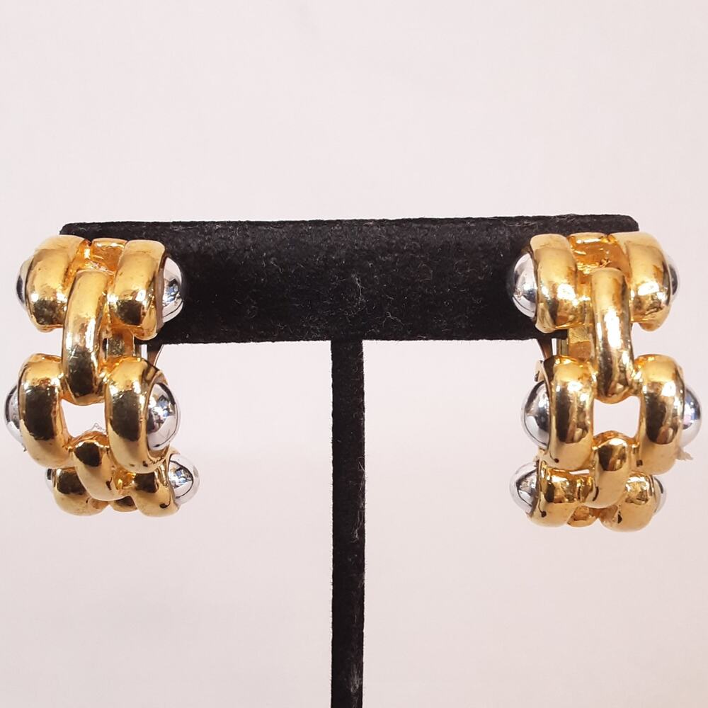 💎Huggie Clip On Earrings Silver And Gold Tone Chain Links